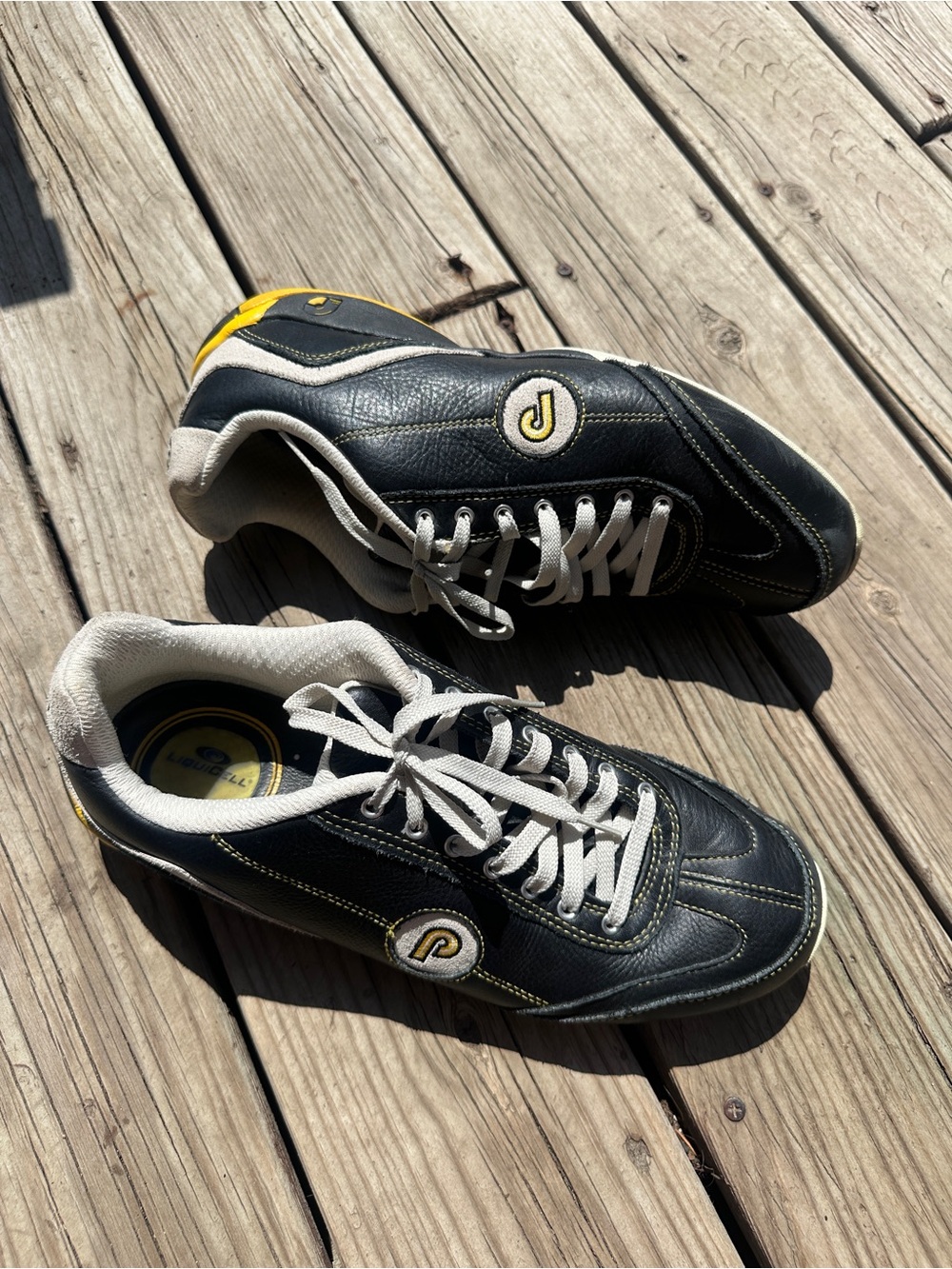 PILOTI DRIVING SHOES Tamburello Black Yellow Trim Leather Men's US 10.5 UK 10